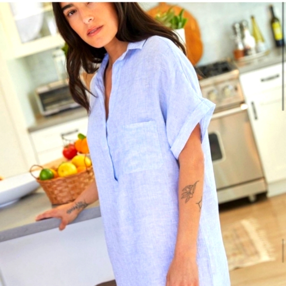 Frank & Eileen Light Blue Linen Relaxed Midi Shirt Dress